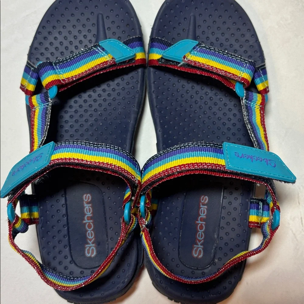 Skechers Kids Rainbow Reggae Multicolor Strap Sandals - Navy, EUC, size 4